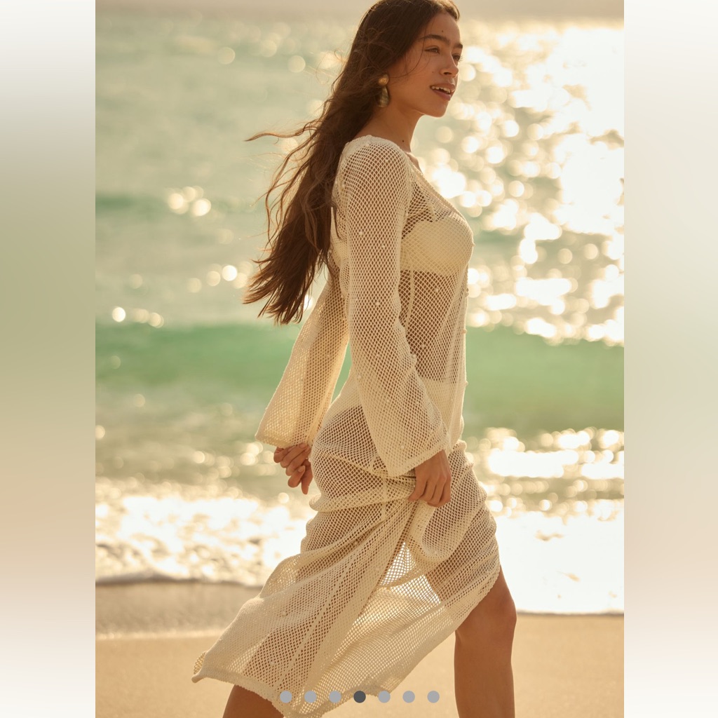 L*Space Cream Mesh Long Sleeve Swim Coverup